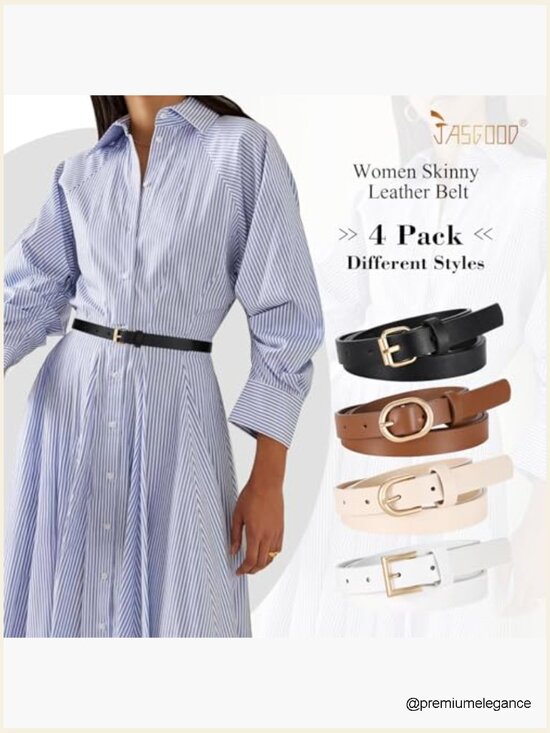 4 Pack Skinny Leather Belts with Gold Buckle for Dresses Jeans main image 6